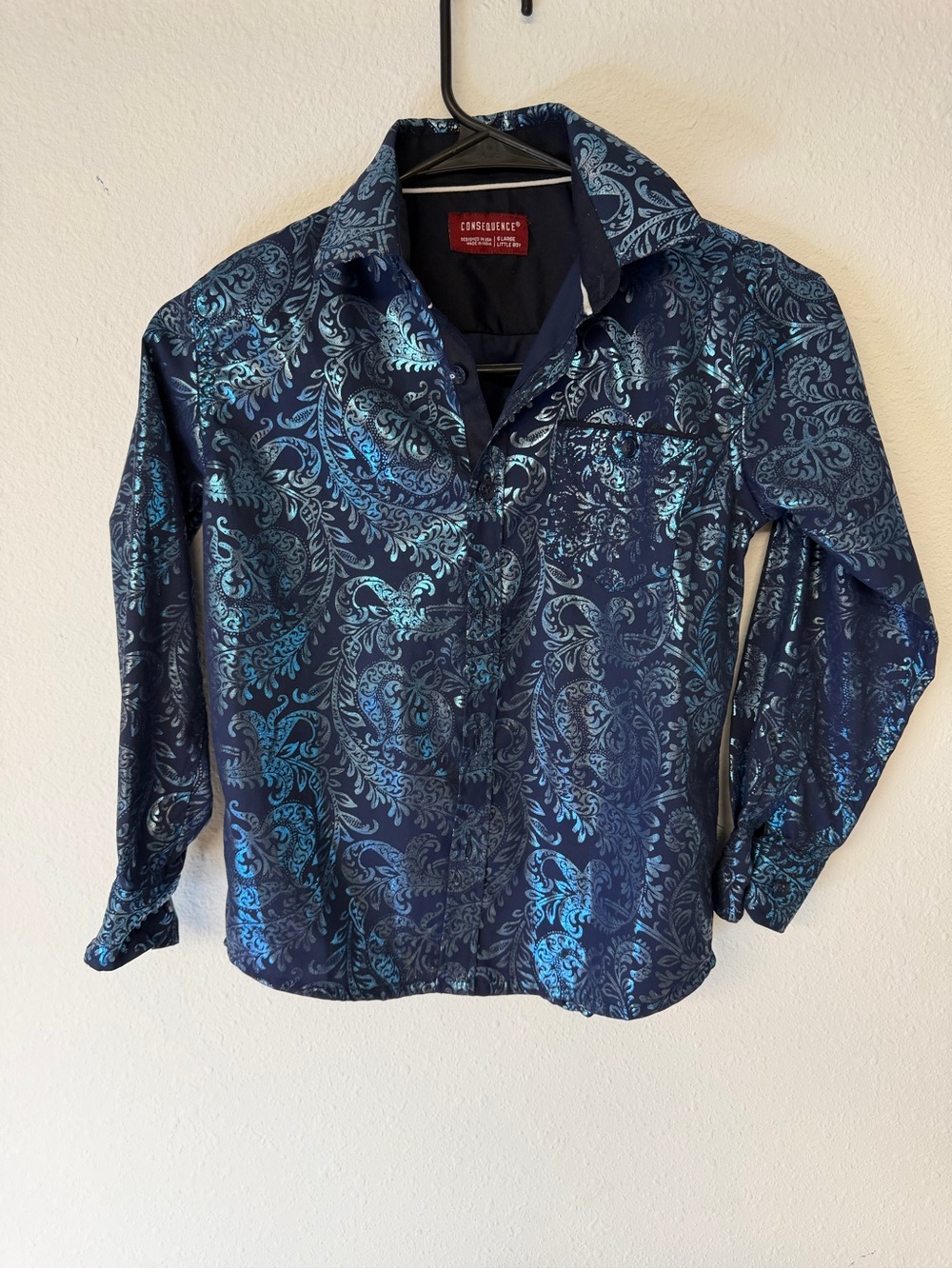 Consequence Navy Button-Up Shirt with Blue Paisley Detail